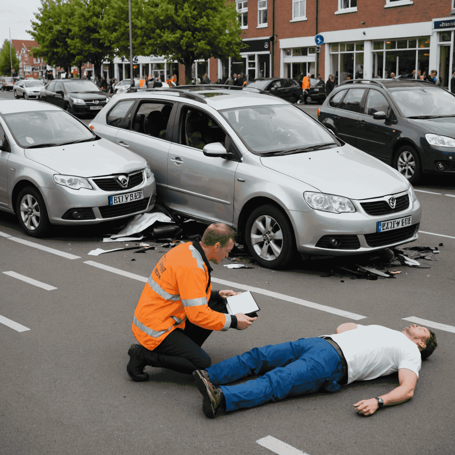 Een stapsgewijze visuele gids die laat zien wat te doen na een auto-ongeluk, inclusief het bellen van hulpdiensten en het uitwisselen van informatie, specifiek voor de Nederlandse situatie.