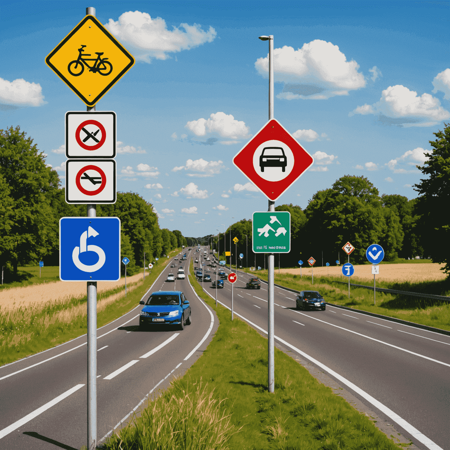 Een overzicht van Nederlandse verkeersborden en -regels, met visuele voorbeelden van hoe deze regels invloed hebben op verzekeringsclaims en -dekking.